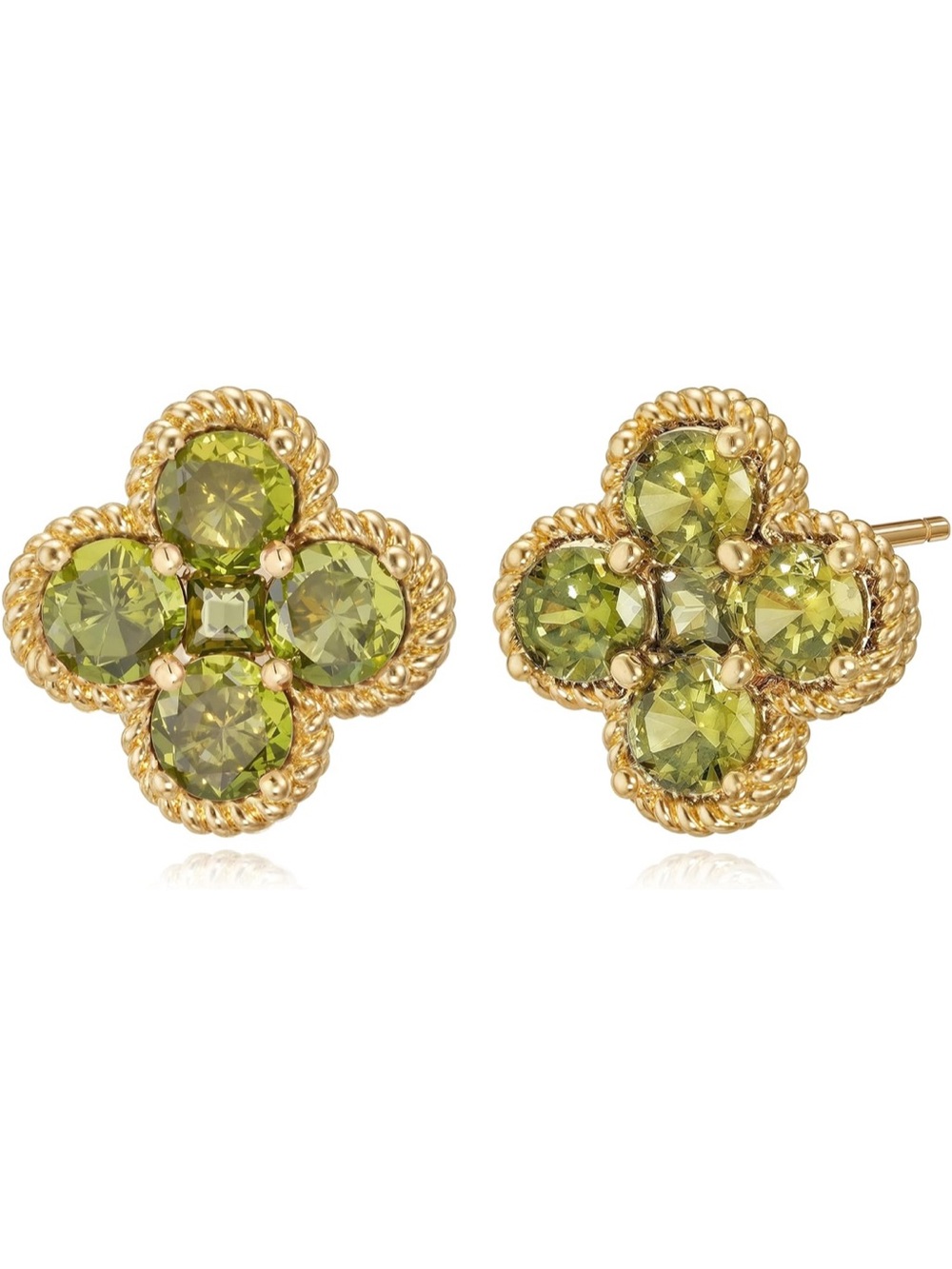 14K Gold Plated Trendy Olive Green CZ Flower Stud Earrings